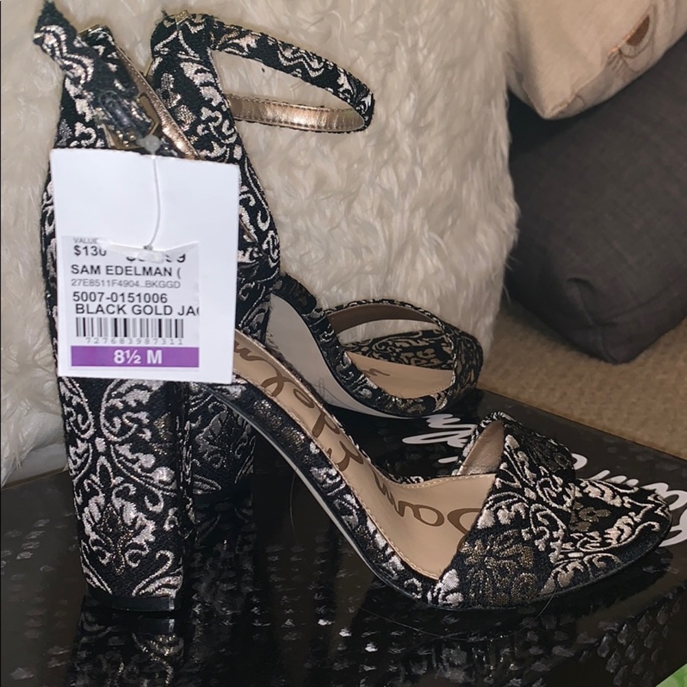 NWT Sam Edelman Paisley Black and Gold Block Heels 8.5